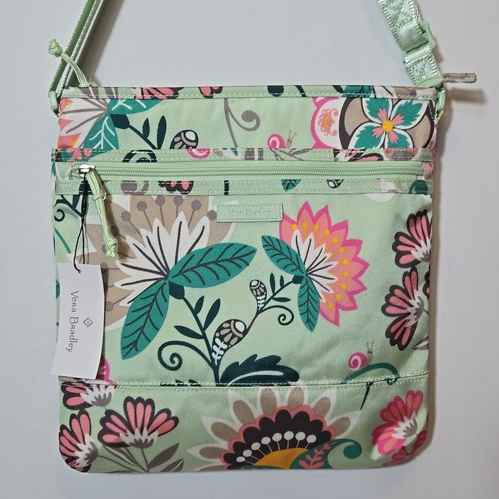 Vera Bradley Lighten Up Slim Crossbody Purse Mint Flowers Floral NWT - Picture 2 of 16